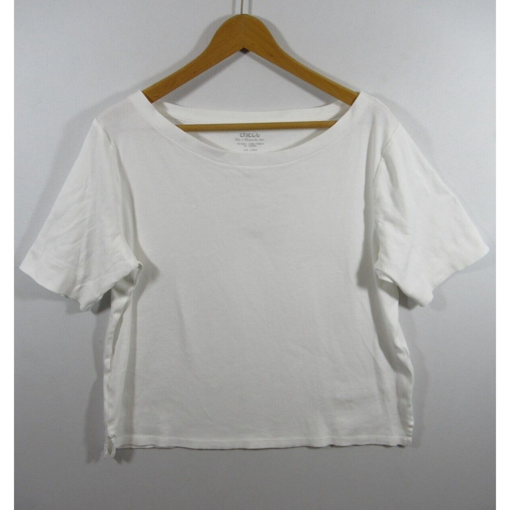 Chico's Ultimate Tee Boatneck T-Shirt Women XL Solid White Short Sleeve